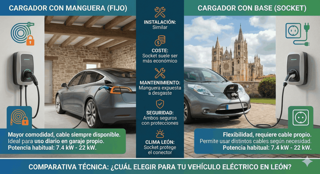 cargador coche eléctrico con manguera o socket