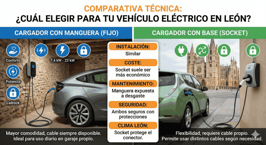 cargador coche eléctrico con manguera o socket